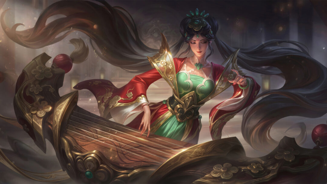 A mesmerizing 4K wallpaper showcasing the ethereal Dragon Lantern Zyra skin in Wild Rift. Zyra, the deadly Sorceress, radiates a mystical aura surrounded by vibrant dragon lanterns, bringing a fusion of nature and magic to life within the dynamic world of Wild Rift.