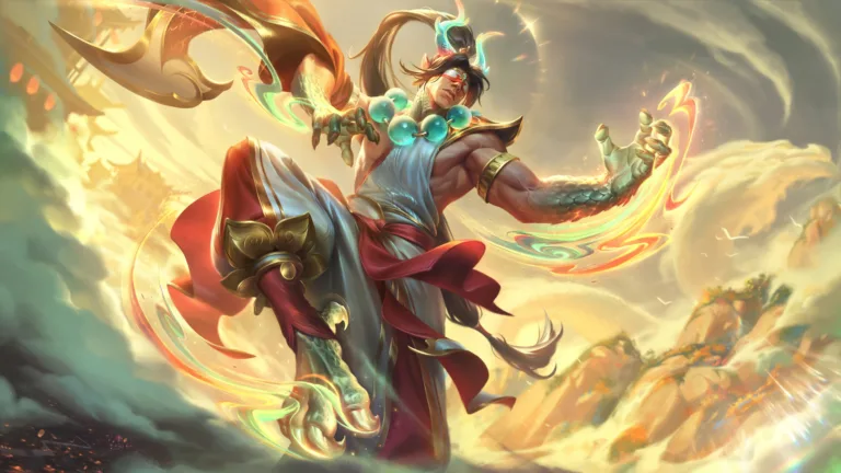 A mesmerizing 4K wallpaper featuring the celestial Heavenscale Lee Sin skin in League of Legends. Lee Sin, the Blind Monk, radiates divine energy as he showcases his mastery of martial arts in an ethereal and heavenly setting, embodying the grace and power of the Heavenscale skin.