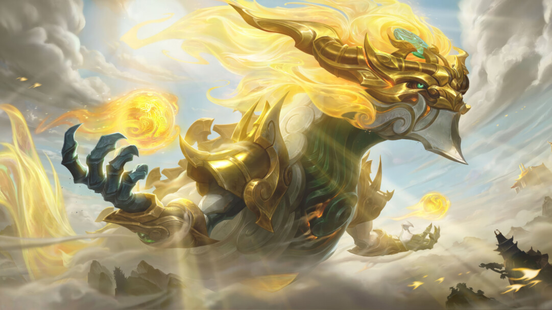 A mesmerizing 4K wallpaper presenting the ethereal beauty of the Lunar Fairy Aurelion Sol skin in Wild Rift. Aurelion Sol, the cosmic dragon, is adorned in celestial splendor, surrounded by lunar radiance and enchanted flora, creating a magical and enchanting scene within the vibrant world of Wild Rift.