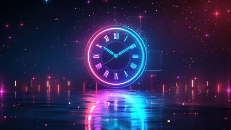 Immerse yourself in the vibrant glow of time with this AI-generated 4K wallpaper featuring a neon glowing clock. Perfect for high-resolution displays, the digital art composition adds a touch of modernity and sophistication, creating a visually striking and futuristic atmosphere for your device.
