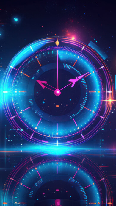 Elevate your screen with this AI-generated 4K wallpaper featuring a captivating neon gradient blue clock. Perfect for high-resolution displays, the digital art composition adds a touch of modernity and sophistication, creating a visually striking and futuristic atmosphere for your device.