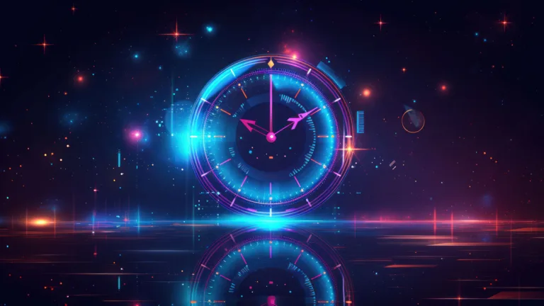 Elevate your screen with this AI-generated 4K wallpaper featuring a captivating neon gradient blue clock. Perfect for high-resolution displays, the digital art composition adds a touch of modernity and sophistication, creating a visually striking and futuristic atmosphere for your device.