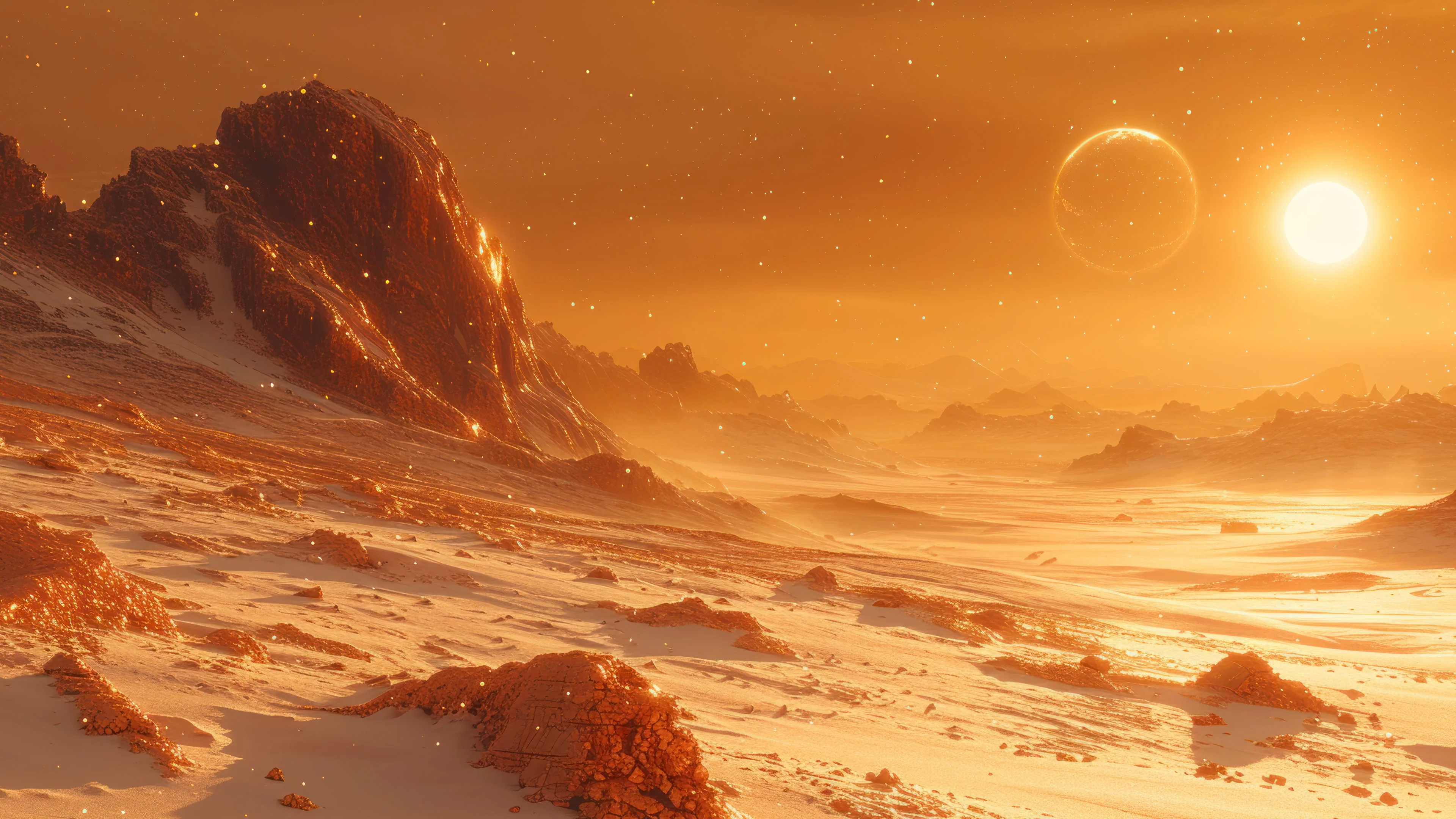 Transport yourself to an otherworldly realm with this AI-generated 4K wallpaper showcasing an orange alien scenery. Perfect for high-resolution displays, the digital art composition creates a futuristic and visually captivating atmosphere, inviting you to explore the unknown on your screen.