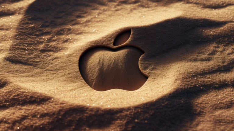 Immerse yourself in the harmony of technology and nature with this AI-generated 4K wallpaper featuring a creative fusion of sand textures and the iconic Apple logo. Although not a direct representation, the digital art composition adds a touch of innovation and elegance to your high-resolution displays.