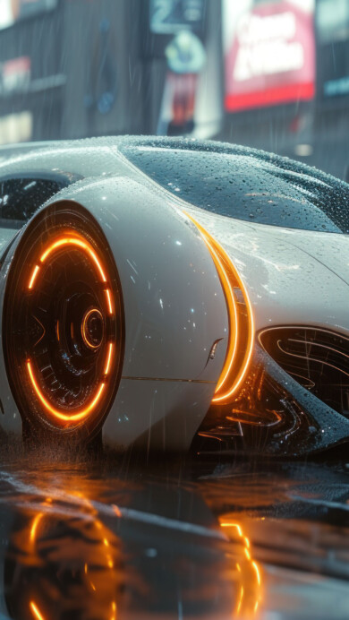 Step into the future with this AI-generated 4K wallpaper featuring a sci-fi Mercedes car navigating the rain-soaked streets. Although not a direct representation, the digital art composition captures the essence of futuristic design and the allure of a high-performance Mercedes, creating a visually captivating experience for high-resolution displays.