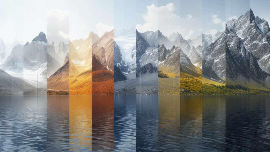 Immerse yourself in the beauty of changing seasons with this AI-generated 4K wallpaper featuring a segmented mountain lake. Although not a direct representation, the digital art composition captures the essence of nature's transformations, creating a visually captivating experience for high-resolution displays.