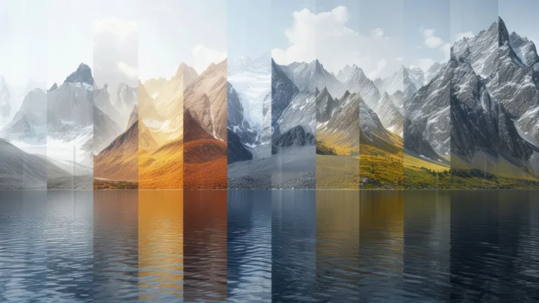 Immerse yourself in the beauty of changing seasons with this AI-generated 4K wallpaper featuring a segmented mountain lake. Although not a direct representation, the digital art composition captures the essence of nature's transformations, creating a visually captivating experience for high-resolution displays.