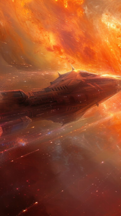 A mesmerizing 4K wallpaper features an AI-generated depiction of a futuristic spaceship navigating through a cosmic vortex. The intricate blend of colors and shapes creates a captivating visual experience, making it an ideal choice for your desktop or mobile wallpaper.