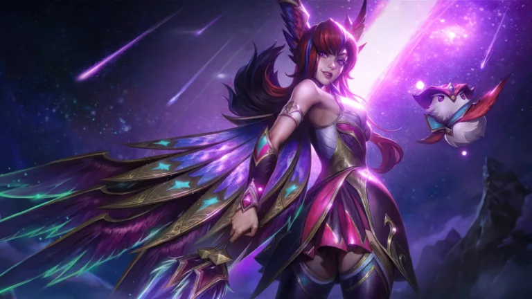A mesmerizing 4K wallpaper featuring the radiant Star Guardian Ruby Chroma Xayah skin in League of Legends. Xayah, the swift and elegant rebel, graces the screen in a burst of celestial hues, adorned with the enchanting Star Guardian theme, creating a spellbinding visual spectacle for fans of the game.