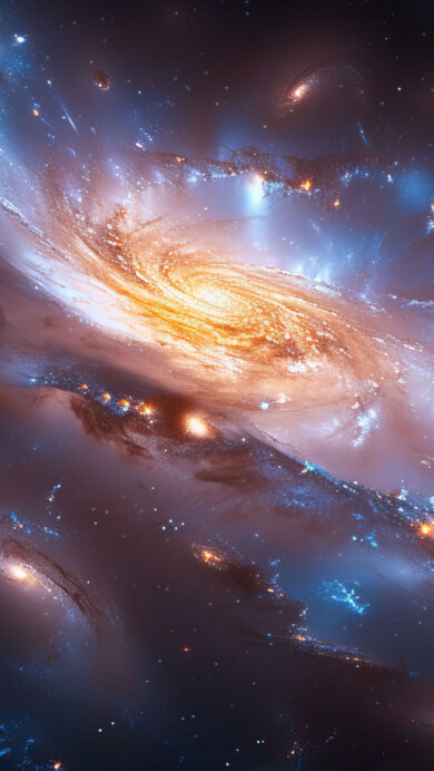A mesmerizing 4K wallpaper featuring an AI-generated celestial masterpiece showcasing stars and galaxies in a cosmic dance. The vibrant colors and intricate patterns create an awe-inspiring visual experience, making it an ideal choice for your desktop or mobile wallpaper.