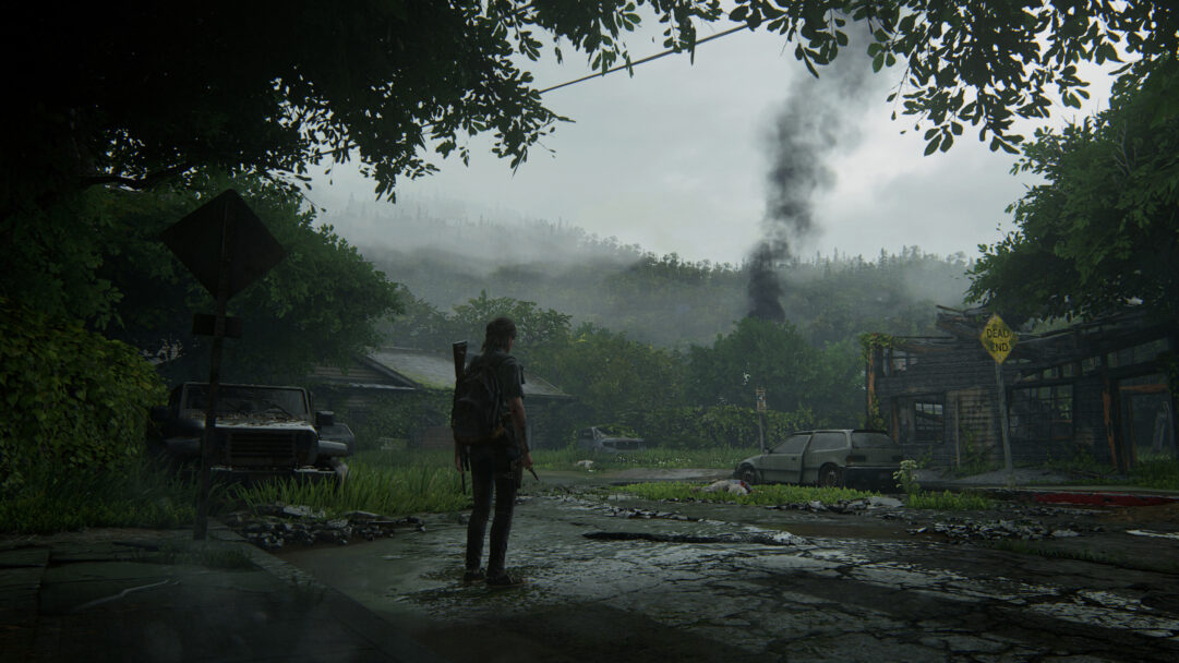 A mesmerizing 4K wallpaper featuring Ellie from The Last of Us Part 2, set against a post-apocalyptic backdrop.