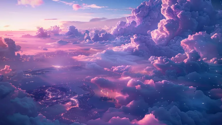 An awe-inspiring wallpaper captures the breathtaking beauty of the sky, showcasing a panoramic view from above the clouds. The serene expanse of blue sky stretches endlessly, while fluffy white clouds dance below, creating a scene of tranquility and peace.