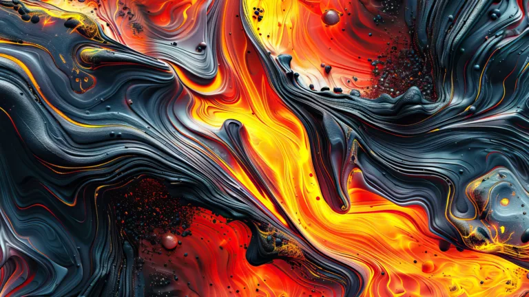 An abstract 4K wallpaper depicts a mesmerizing scene of flowing lava, swirling and pulsating with vibrant hues against a dark backdrop. This captivating digital artwork captures the fiery essence of molten magma in a surreal display of artistic brilliance, perfect for adorning your desktop or mobile screen.