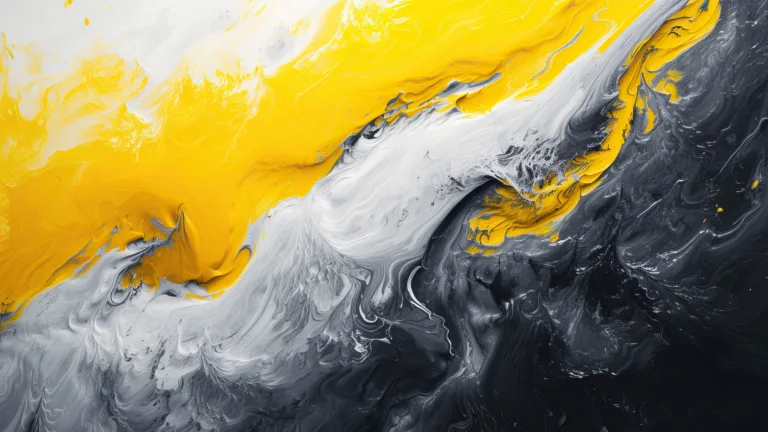 A visually striking 4K PC wallpaper featuring abstract yellow and black swirls that create a mesmerizing and dynamic visual experience. The high-resolution artwork is perfect for your desktop, infusing a modern and vibrant atmosphere.