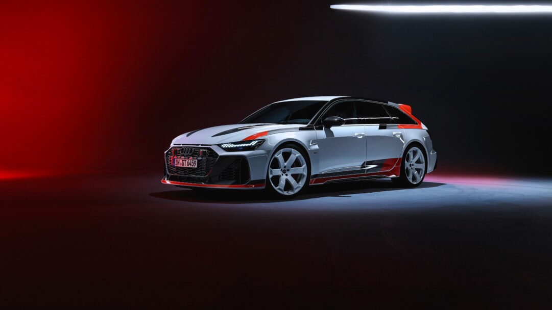 A sleek 4K wallpaper featuring the Audi RS 6 Avant GT, a high-performance luxury car with a captivating design. The dynamic lines and sporty silhouette of this automotive masterpiece are showcased in high resolution, making it an excellent choice for your desktop or mobile background.