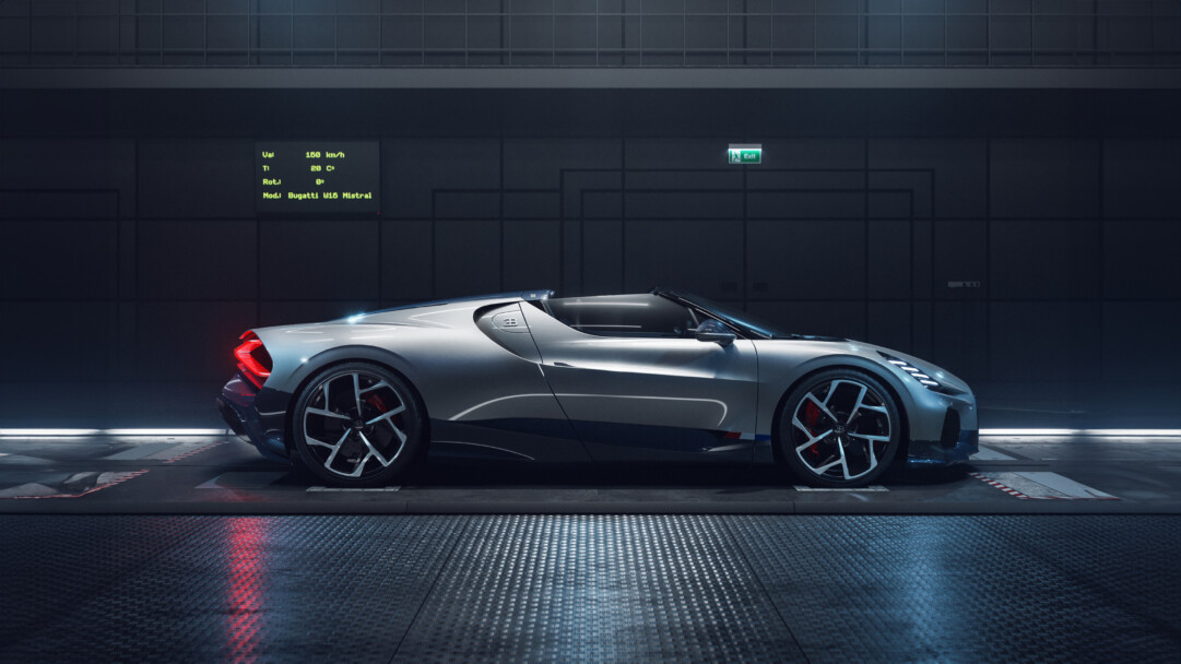 A stunning 4K wallpaper featuring the Bugatti W16 Mistral Roadster, a pinnacle of luxury and performance. The sleek design of this high-powered sports car is beautifully captured in high resolution, making it an ideal choice for your desktop or mobile wallpaper.