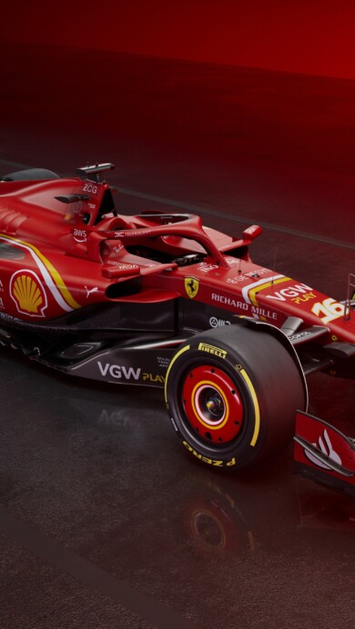 A stunning 4K wallpaper featuring the futuristic Ferrari SF-24 in 2024, a masterpiece of automotive design and engineering. This high-performance sports car is showcased in exquisite detail, highlighting its sleek lines and powerful presence.