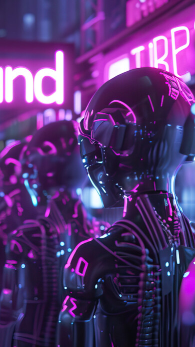 A mesmerizing 4K wallpaper presents a futuristic cityscape bustling with robotic inhabitants.