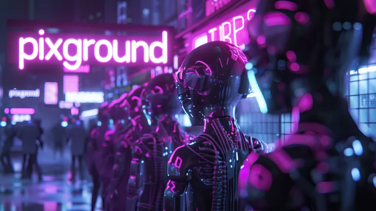 A mesmerizing 4K wallpaper presents a futuristic cityscape bustling with robotic inhabitants.
