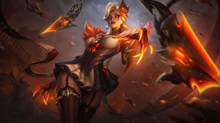 A stunning 4K wallpaper featuring the High Noon Evelynn skin from League of Legends. This captivating digital art showcases Evelynn in a dark and seductive demeanor, perfectly capturing the essence of the High Noon theme.