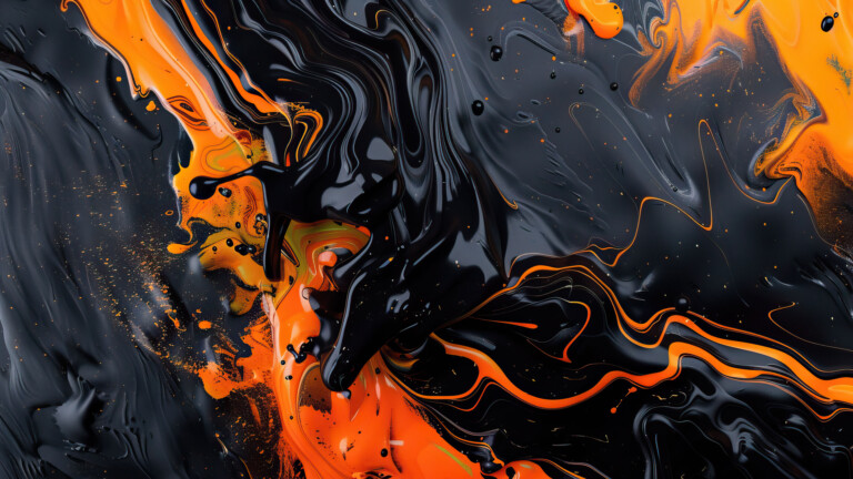 A striking 4K wallpaper emerges from the synergy of vibrant orange and bold black hues in this AI-generated masterpiece. Abstract patterns create a dynamic fusion, making it a visually captivating choice for your desktop or mobile wallpaper.