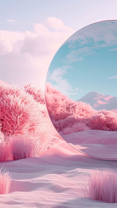 A mesmerizing 4K PC wallpaper featuring a captivating pink sandscape with a reflective surface. The tranquil landscape and high-resolution details create a serene and calming atmosphere, making it an ideal choice for your desktop background.