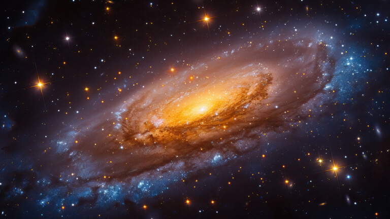 A mesmerizing 4K wallpaper unfolds a celestial spectacle with an AI-generated starlit galaxy. The cosmic landscape, adorned with dazzling stars, creates an enchanting visual experience. This high-resolution masterpiece is perfect for your desktop or mobile, offering a glimpse into the wonders of the universe.