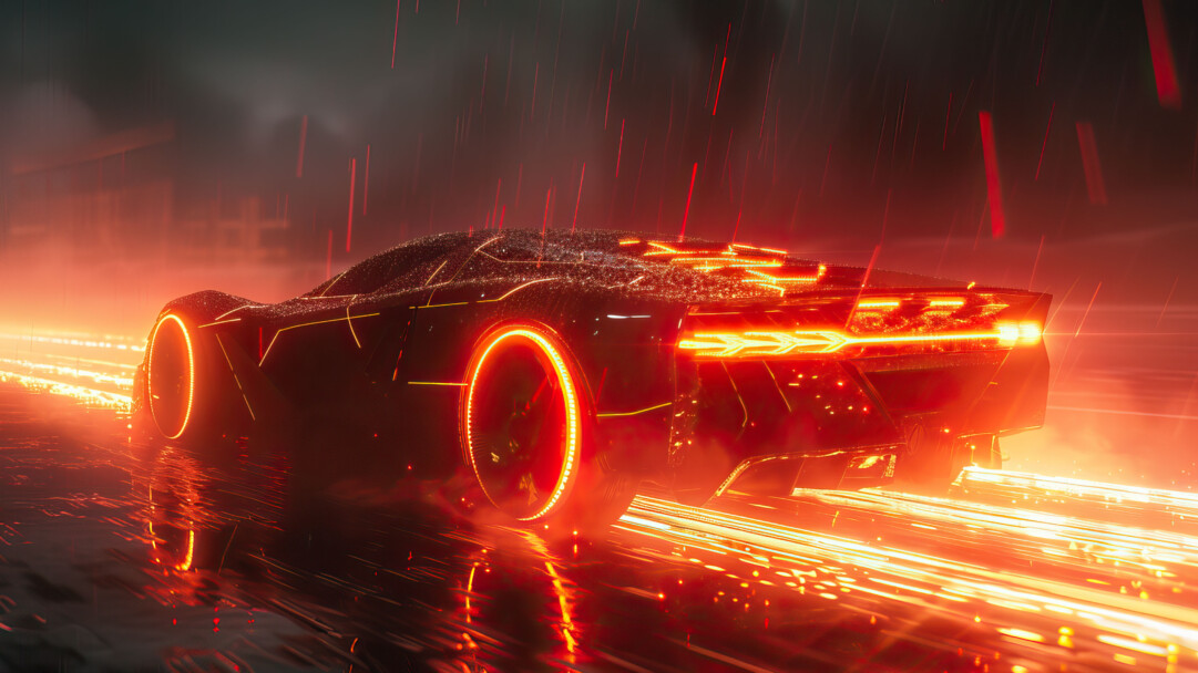 A mesmerizing 4K wallpaper showcases a striking red supercar illuminated against the backdrop of the night.