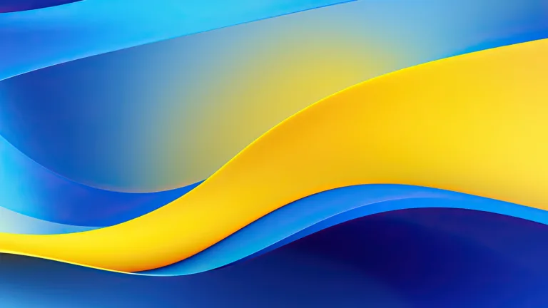 A mesmerizing 4K wallpaper featuring vibrant yellow and blue curves intertwining in an abstract composition. The dynamic interplay of colors and shapes creates a captivating visual experience, perfect for enhancing your desktop or mobile screen with contemporary flair.