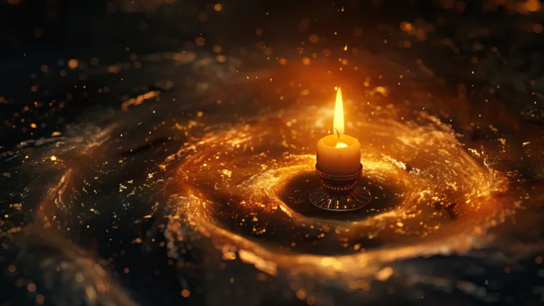 A mesmerizing 4K wallpaper captures the enchanting essence of golden candlelight, casting a warm glow that radiates serenity and tranquility.