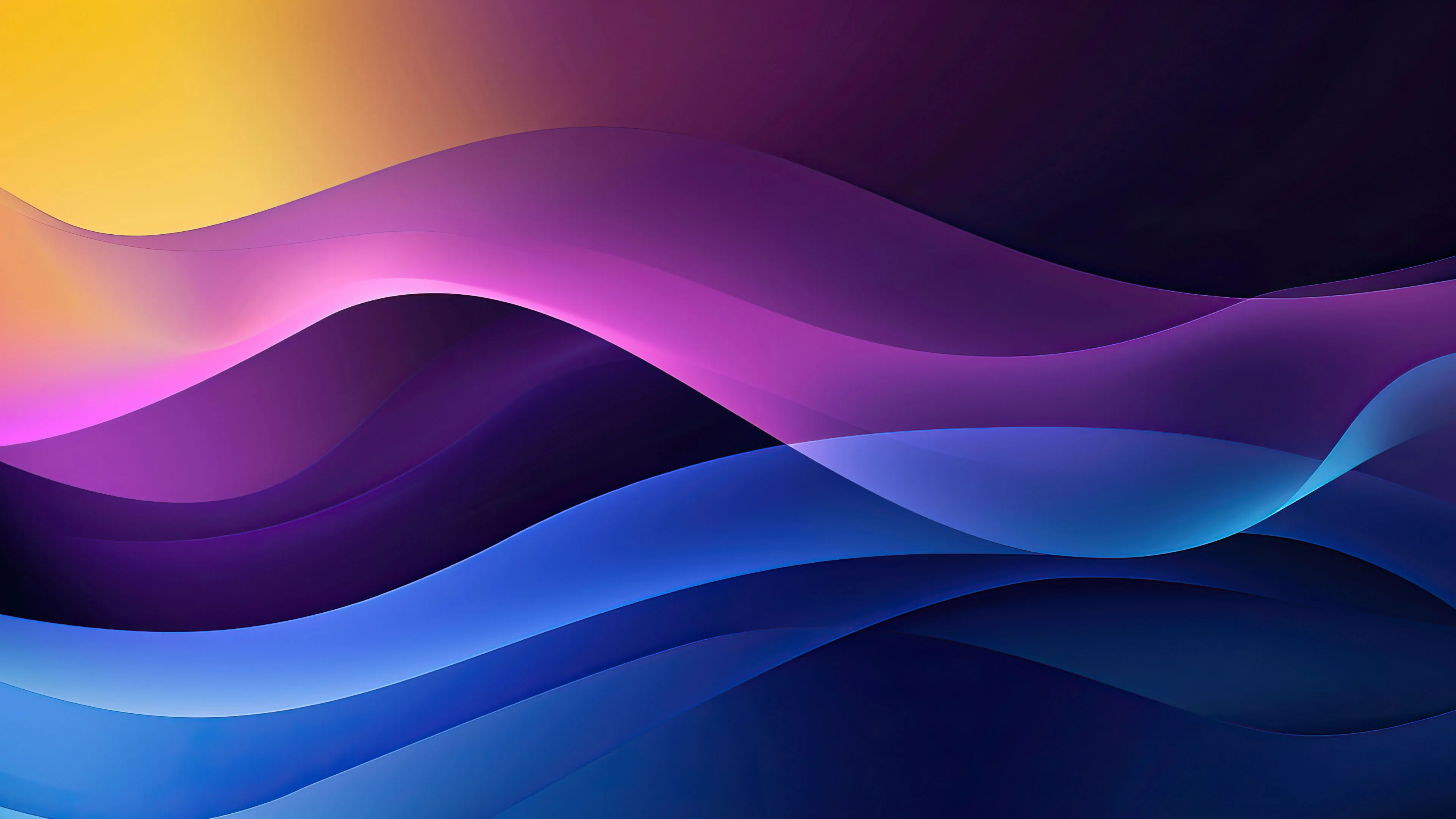 A dynamic 4K wallpaper showcases modern abstract color waves in vibrant hues, creating a captivating visual experience. The interplay of bold colors and fluid lines forms a contemporary masterpiece, perfect for enhancing your desktop or mobile screen.