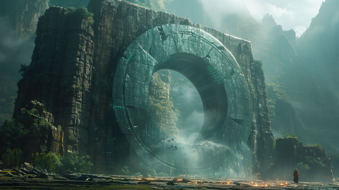 A captivating 4K wallpaper reveals a mystical forest gateway, shrouded in enchantment and bathed in ethereal light. Towering trees flank the pathway, leading the viewer into a realm of magic and wonder.