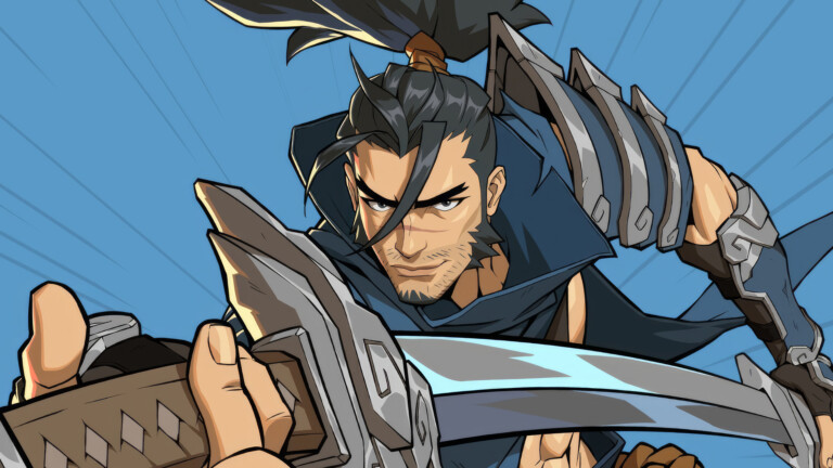 A stunning 4K wallpaper featuring 2XKO Yasuo from League of Legends. This high-resolution digital artwork showcases Yasuo in an action-packed pose, perfect for your desktop or mobile background.