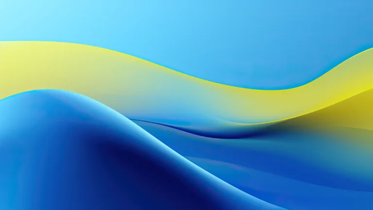 A stunning 4K wallpaper featuring abstract blue and yellow waves flowing seamlessly together. The vibrant colors and fluid design create a visually captivating experience, perfect for enhancing the look of your desktop or mobile background.