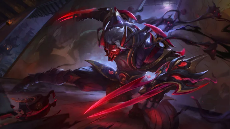 A stunning 4K wallpaper featuring the Blood Moon Zed skin from League of Legends. Zed, the Master of Shadows, is depicted in a menacing stance with his Blood Moon skin, exuding an ominous and eerie red glow amidst a dark, mystical backdrop.