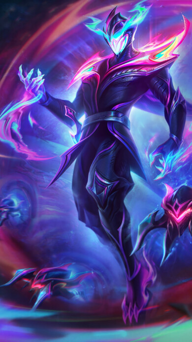 A mesmerizing 4K wallpaper showcasing the celestial beauty of the Empyrean Malzahar skin in League of Legends. Malzahar, the Prophet of the Void, stands resolute amidst ethereal energies, radiating an otherworldly presence that captivates the viewer.