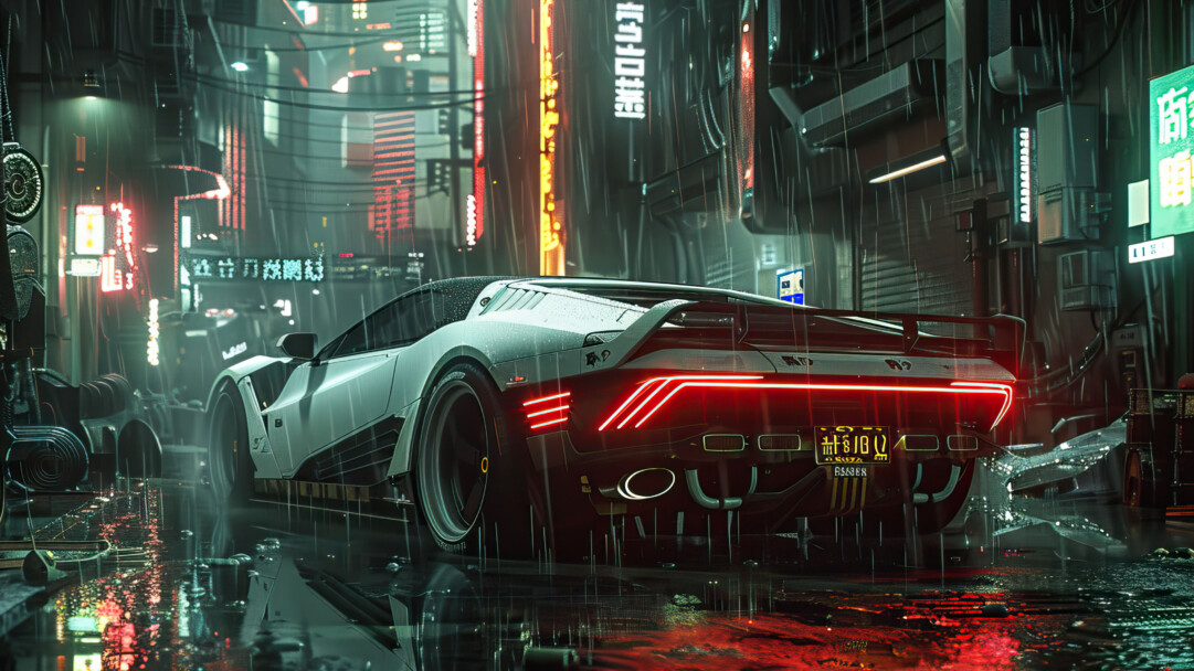 A stunning 4K wallpaper featuring a sleek, futuristic car driving through a neon-lit cityscape. The vibrant colors and high-tech urban environment create a mesmerizing cyberpunk aesthetic, making it a perfect background for your desktop or mobile device.