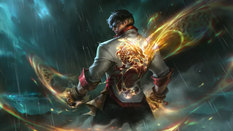 A stunning 4K wallpaper showcasing the fierce Dragon Fist Lee Sin skin from League of Legends. Lee Sin, the Blind Monk, radiates strength and determination as he unleashes his martial arts prowess in a dynamic display of fiery dragon-themed energy.