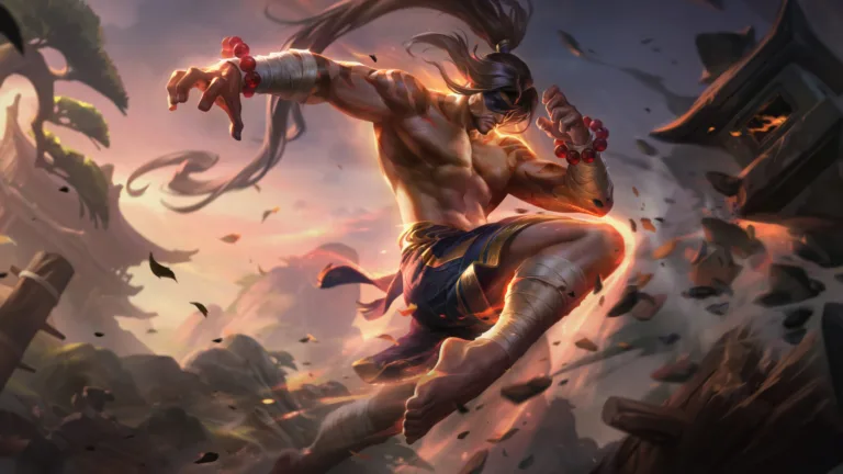 A stunning 4K wallpaper featuring the Traditional Lee Sin skin from League of Legends. Lee Sin, the Blind Monk, is portrayed in his classic martial artist attire, exuding strength and discipline within the vibrant world of League of Legends.