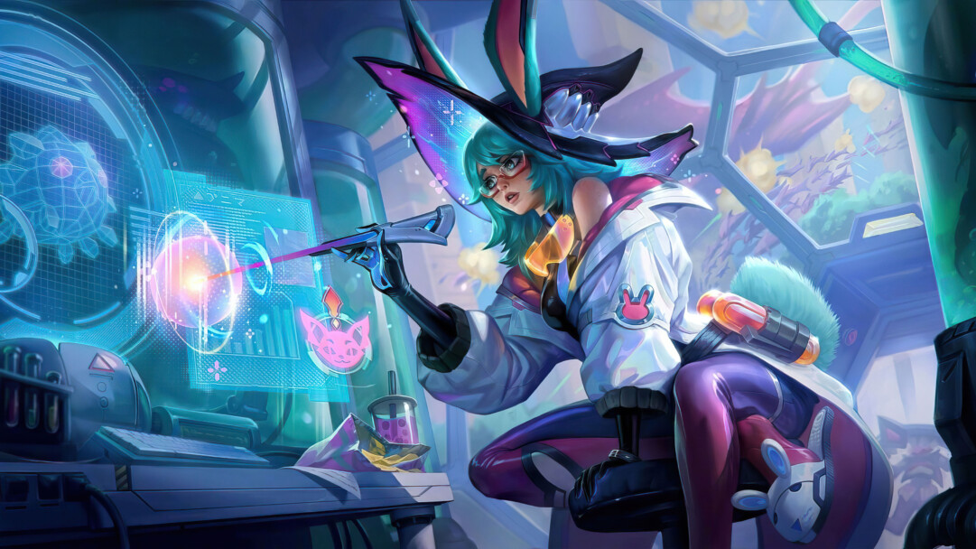 A stunning 4K wallpaper featuring the Battle Bunny Aurora skin from League of Legends. Aurora, the fierce warrior, is portrayed in a playful yet formidable stance, clad in the iconic Battle Bunny attire amidst the vibrant backdrop of the League of Legends universe.