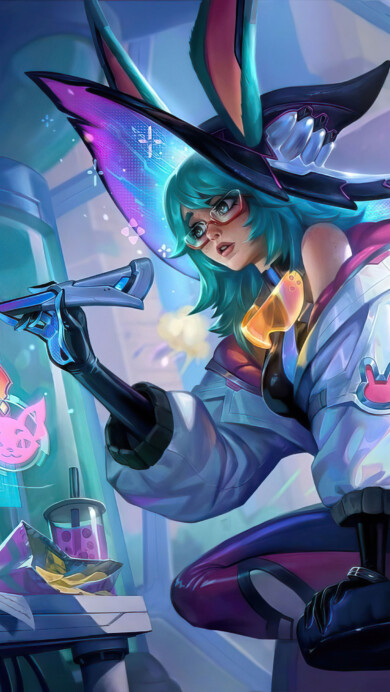 A stunning 4K wallpaper featuring the Battle Bunny Aurora skin from League of Legends. Aurora, the fierce warrior, is portrayed in a playful yet formidable stance, clad in the iconic Battle Bunny attire amidst the vibrant backdrop of the League of Legends universe.