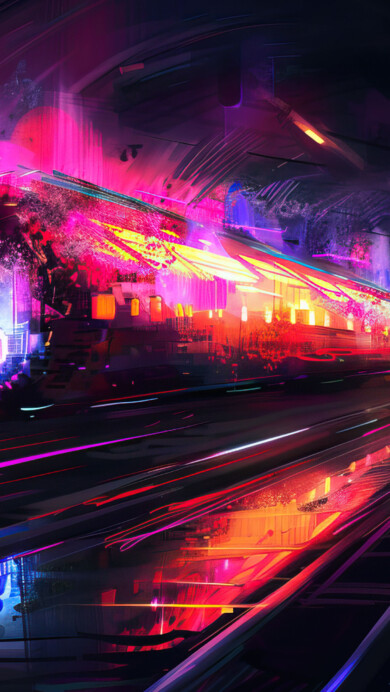 A stunning 4K wallpaper featuring a vibrant neon speed tunnel. The dynamic design, with its vivid colors and abstract patterns, creates a sense of rapid motion and energy, making it an ideal background for your desktop or mobile device.