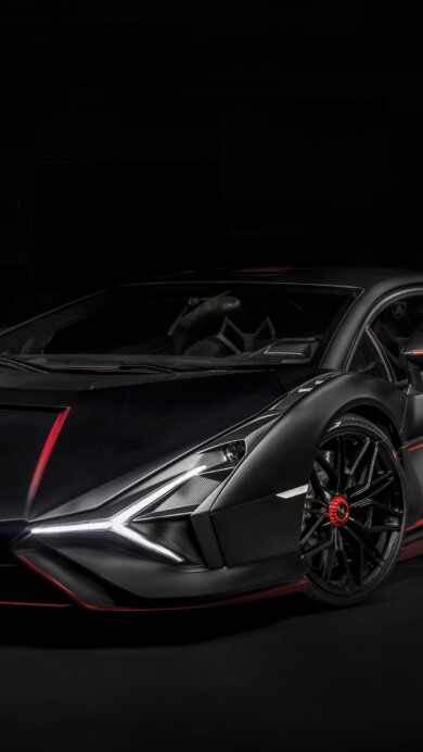 A sleek and dark aesthetic 4K wallpaper of the Lamborghini Sián FKP 37. The car's sharp lines and futuristic design are highlighted against a moody, shadowy background, emphasizing its aggressive and luxurious presence.