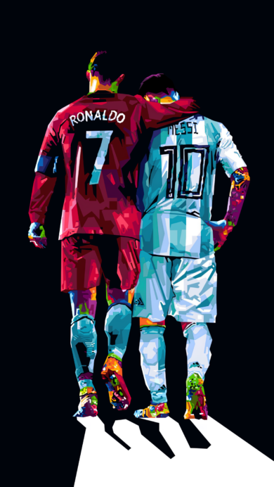 A captivating 4K wallpaper featuring Cristiano Ronaldo and Lionel Messi side by side. This high-resolution image highlights the iconic rivalry and sportsmanship between two of the greatest football players, perfect for desktop and mobile backgrounds.