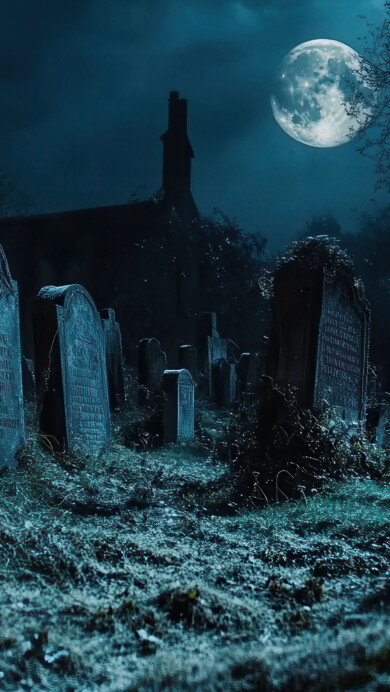 Haunted Graveyard in Moonlight 4K Wallpaper