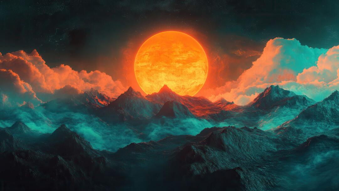 Orange and Teal Moonlight Landscape 4K Wallpaper