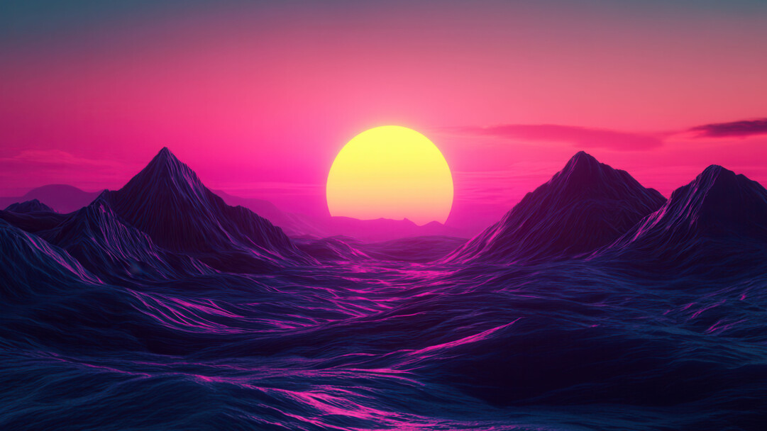 Vibrant Neon Mountains at Sunset 4K Wallpaper
