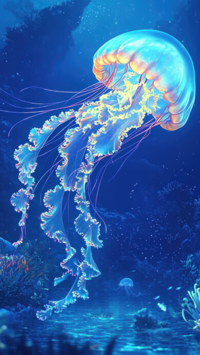 Deep Sea Glowing Jellyfish 4K Wallpaper
