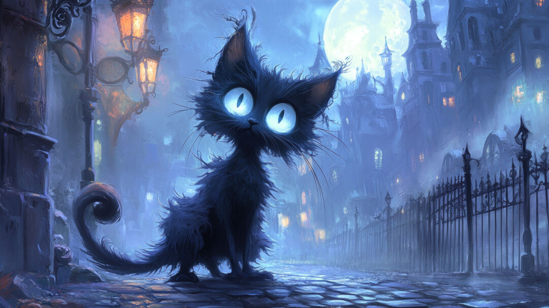 Eerie Black Cat 4K Wallpaper