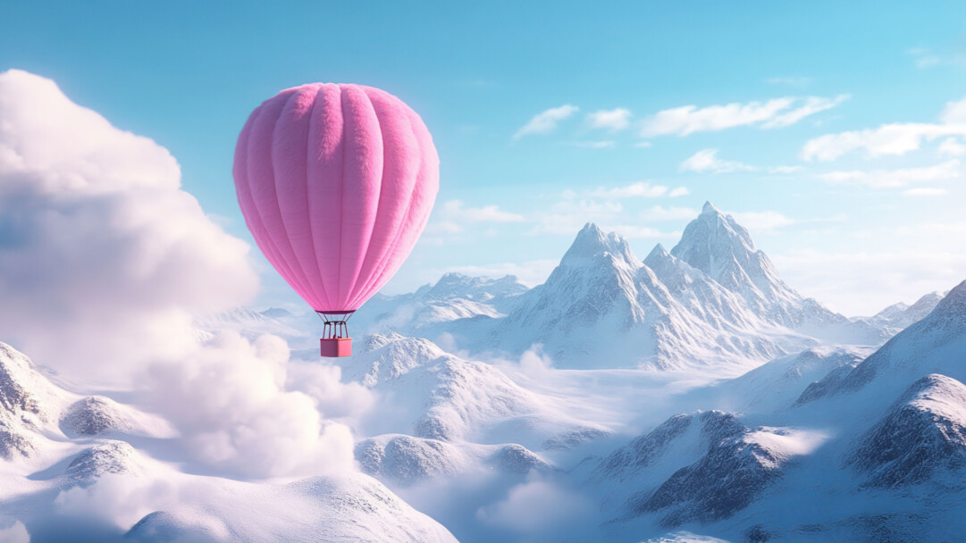 Pink Furry Hot Air Balloon 4K Wallpaper
